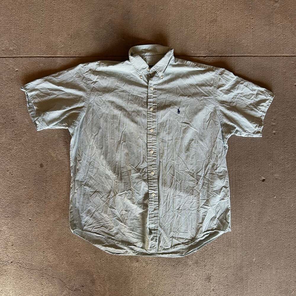 Polo Ralph Lauren Men's XL Green Gingham Check Short Sleeve Button-Down Shirt